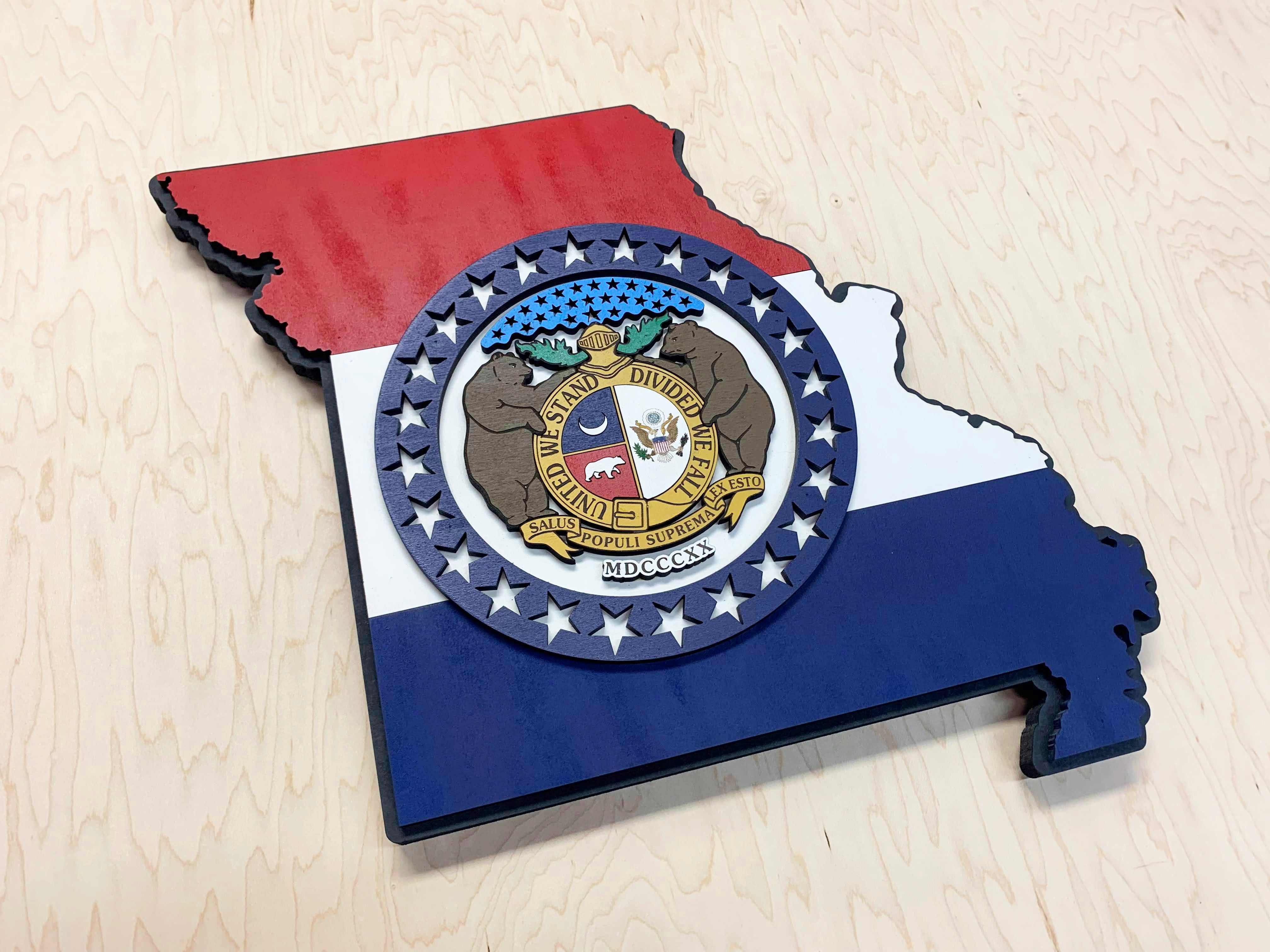 Missouri State Shape Wooden Flag by Patriot Wood
