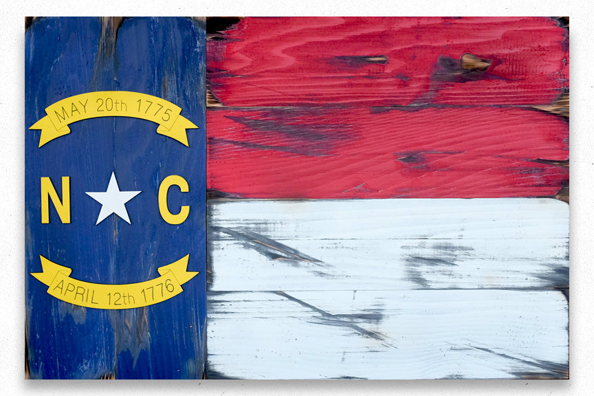 North Carolina Vintage Wood Flag