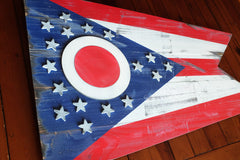 Ohio Wood Flag Vintage finish handmade by Patriot Wood