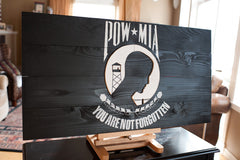 POW Wood Flag, POW wooden flag, wall art by Patriot Wood