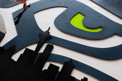 Washington State wooden cutout with Seahawk and Seattle Skyline by Patriot Wood