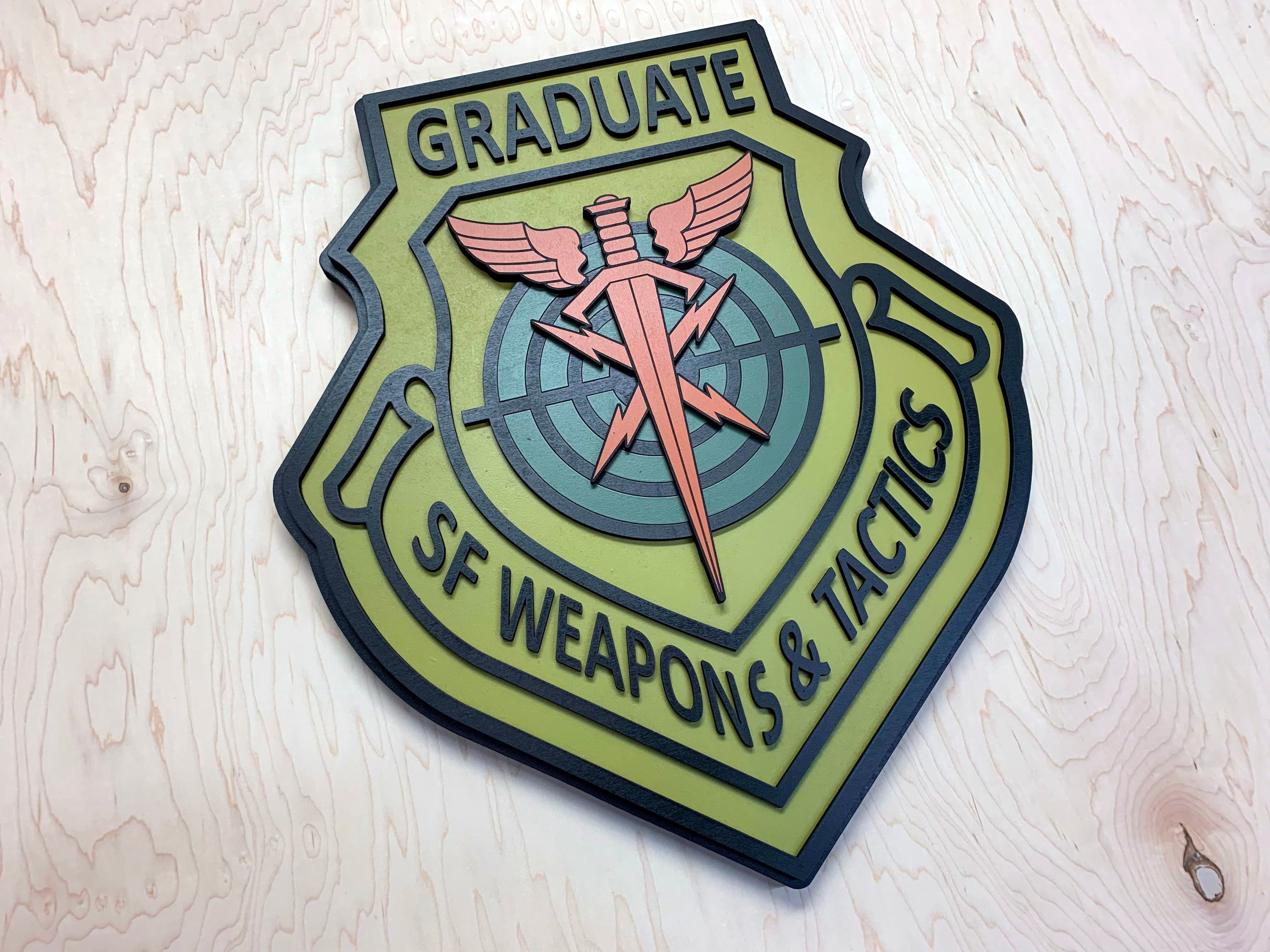 USAF Security Forces Weapons Tactics Graduate Wooden Patch by Patriot Wood