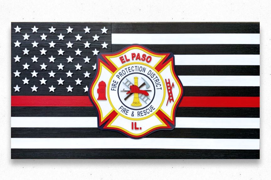 Thin Red Line Wood Flag w/Custom Wooden Badge by Patriot Wood