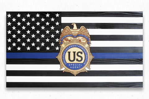 Thin Blue Line w/Custom Badge Wood Flag