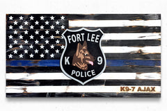 Thin Blue Line w/Custom Badge Wood Flag