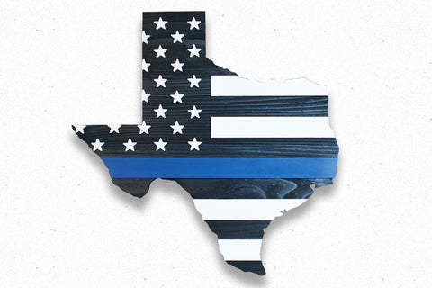 Thin Blue Line Texas wooden flag by Patriot Wood
