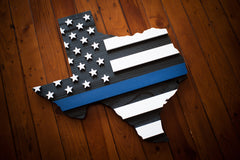 Thin Blue Line Texas wooden flag by Patriot Wood