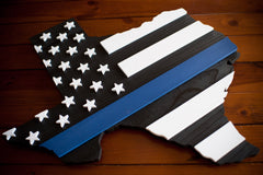 Thin Blue Line Texas wooden flag by Patriot Wood