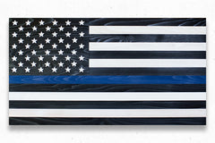 Thin Blue Line Wooden Flag by Patriot Wood