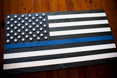 Thin Blue Line Wooden Flag by Patriot Wood