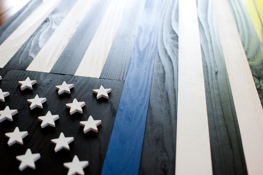 Thin Blue Line Wooden Flag by Patriot Wood