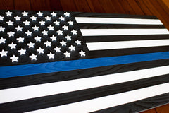 Thin Blue Line Wooden Flag by Patriot Wood