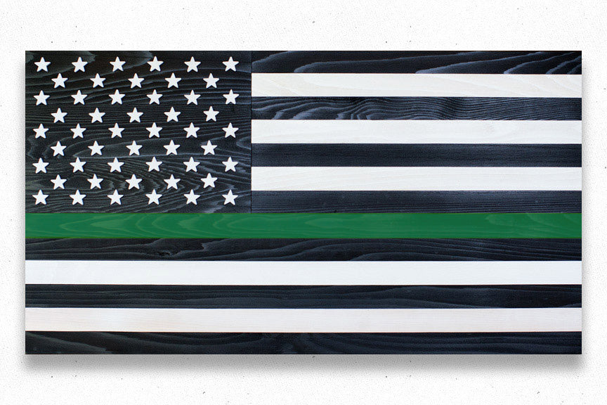 Thin Green Line Wood Flag