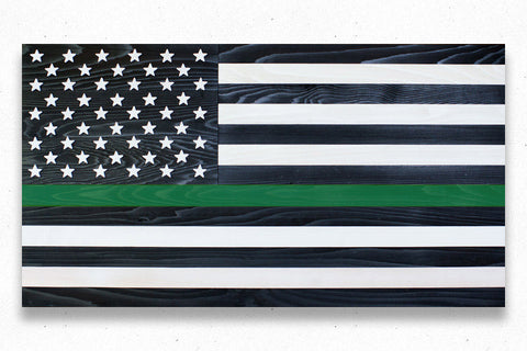 Thin Green Line Wood Flag