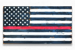 Thin Red Line Vintage Wood Flag