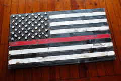 Thin Red Line Vintage Wood Flag