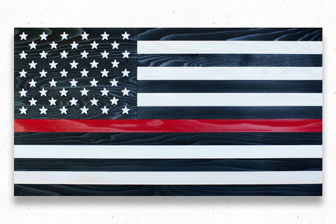 Thin Red Line wood flag, wooden wall art by Patriot Wood