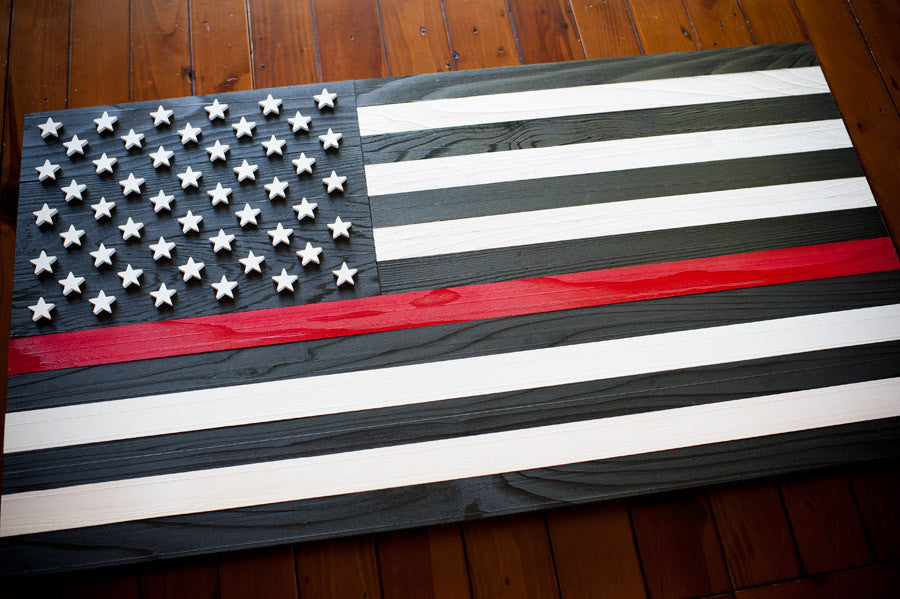 Thin Red Line wood flag, wooden wall art by Patriot Wood