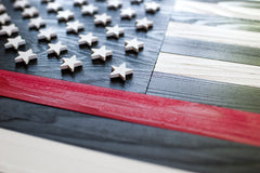 Thin Red Line wood flag, wooden wall art by Patriot Wood