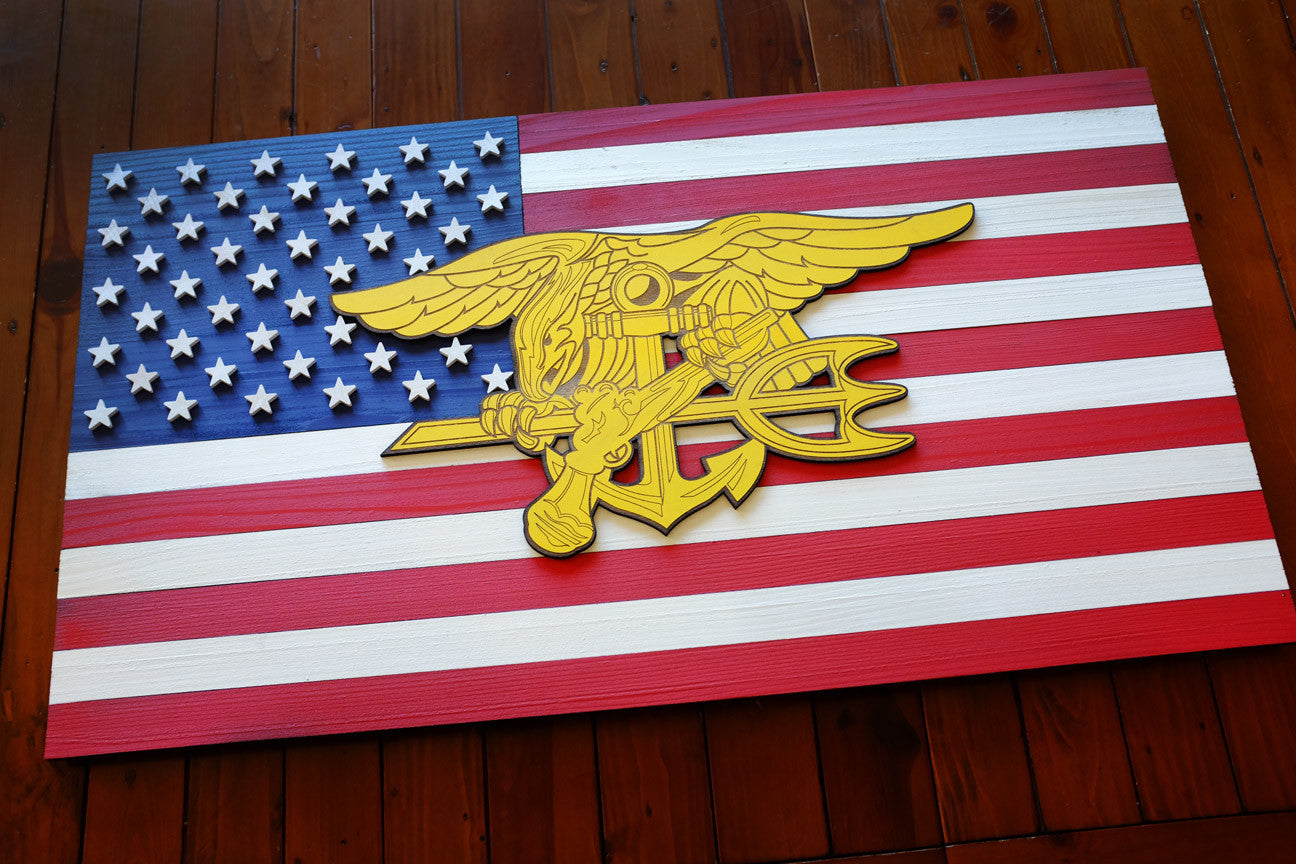 Navy Seals USA Wood Flag