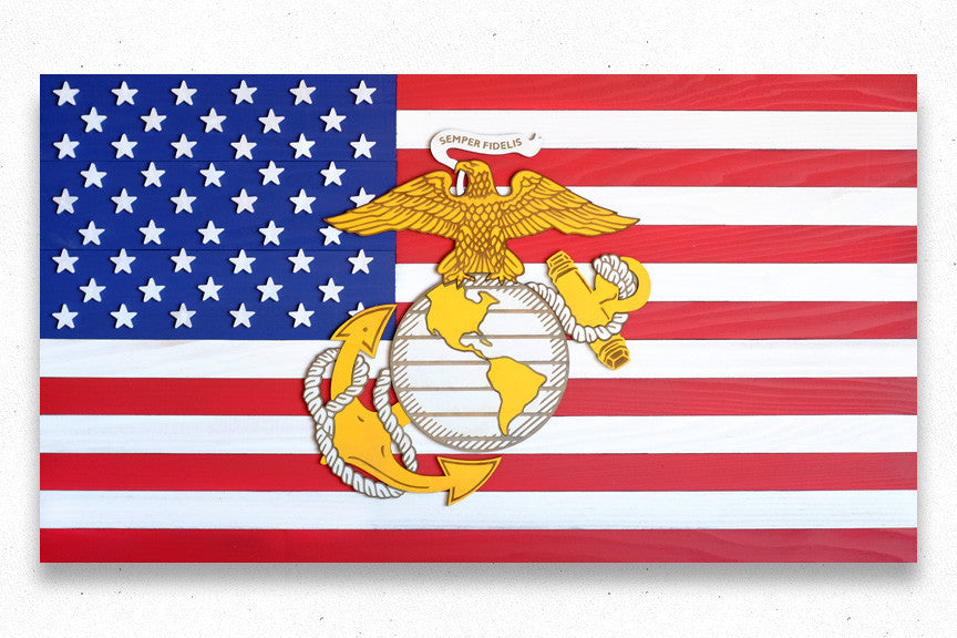 US Marine Corps on USA Wood Flag