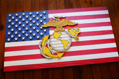 US Marine Corps on USA Wood Flag