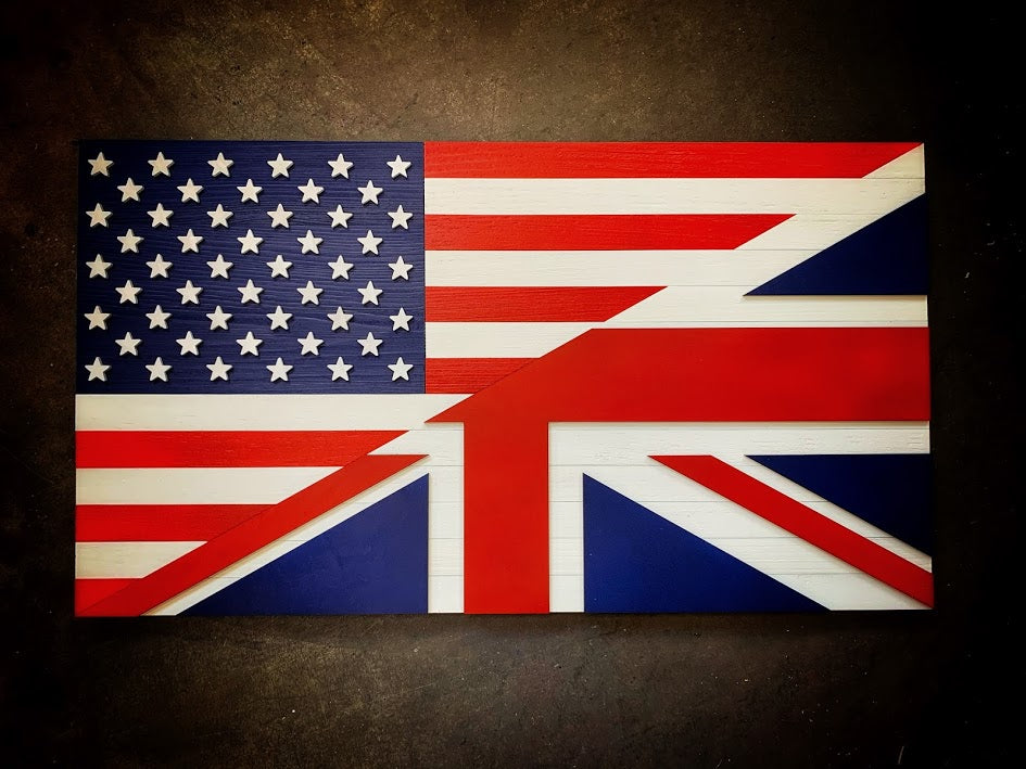 Half USA Half UK Wood Flag