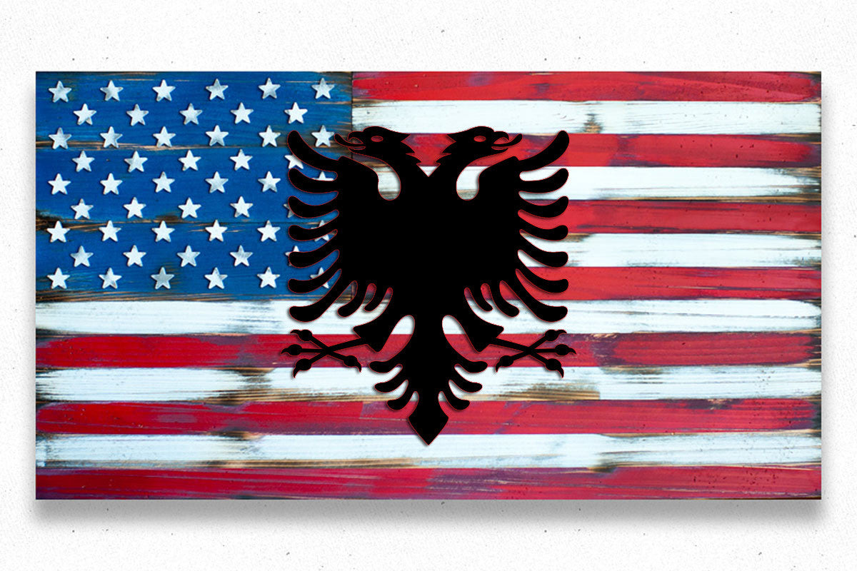 USA Vintage w/Albania Eagle Wood Flag